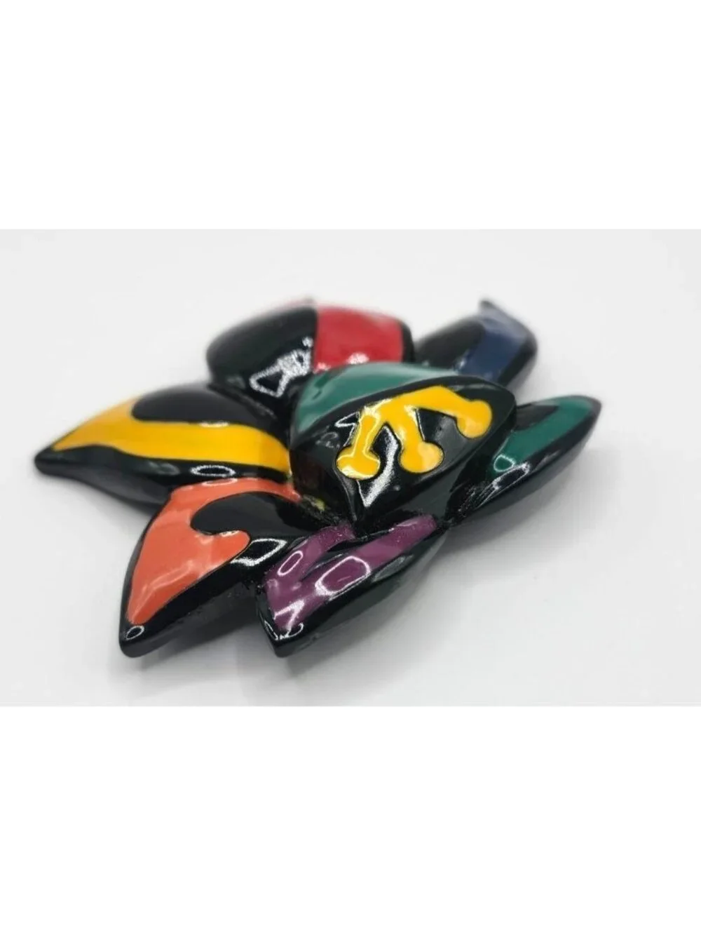Vintage Pop Art Glossy Resin Flower Pin Multicolor Summer Fun Jewelry